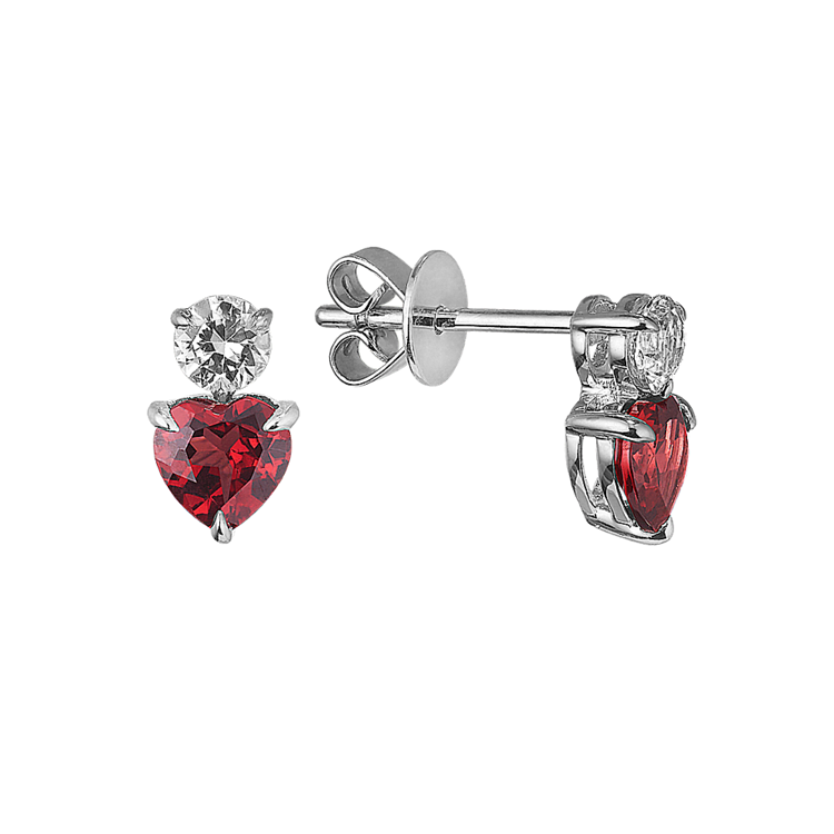 Toi et Moi Natural Garnet and Natural White Sapphire Earrings in Sterling Silver