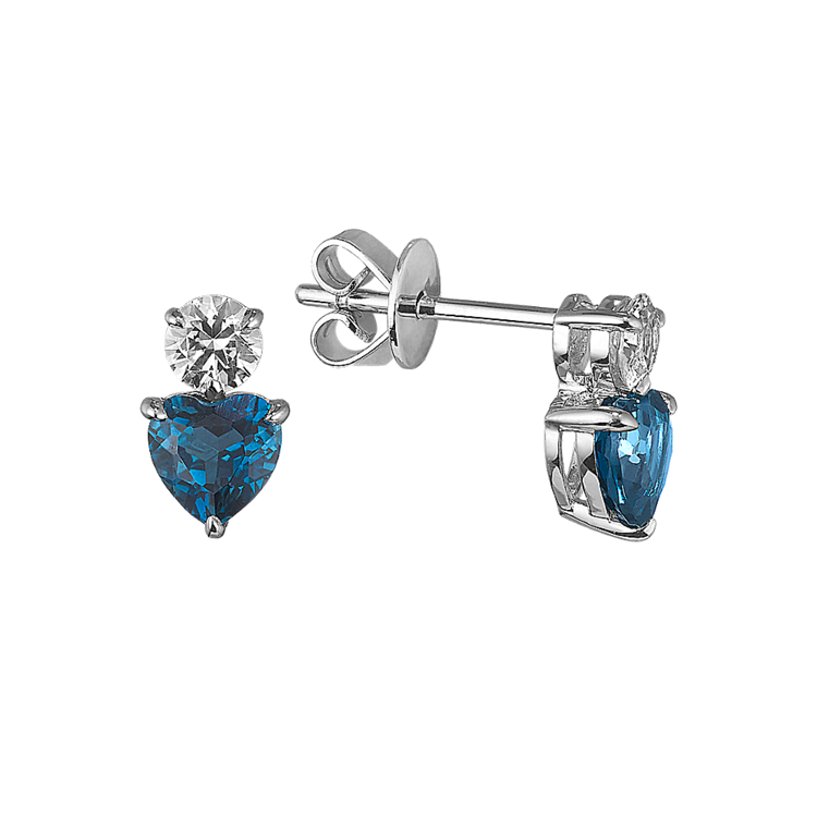 Toi et Moi Natural London Blue Topaz and Natural White Sapphire Earrings in Sterling Silver