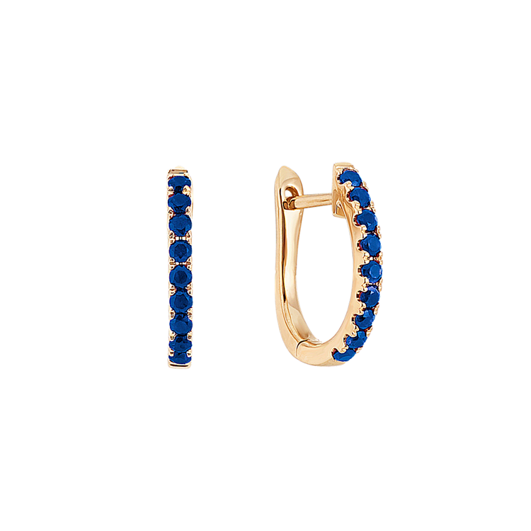 Traditional Blue Natural Sapphire Hoop Earrings in 14k Yellow Gold