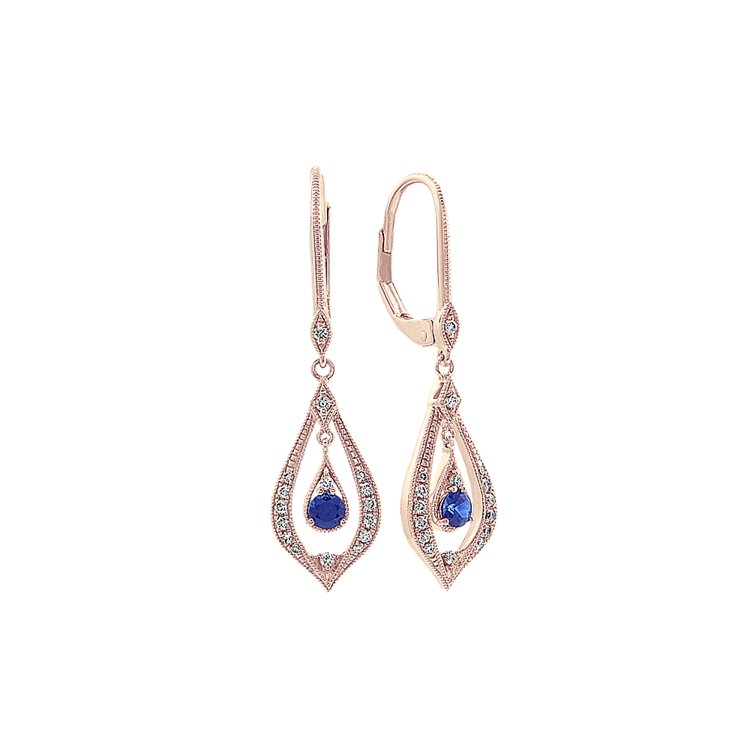 Traditional Blue Natural Sapphire and Natural Diamond Dangle Earrings