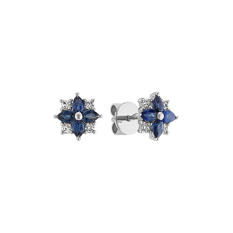 Traditional Blue Natural Sapphire and Natural Diamond Earrings