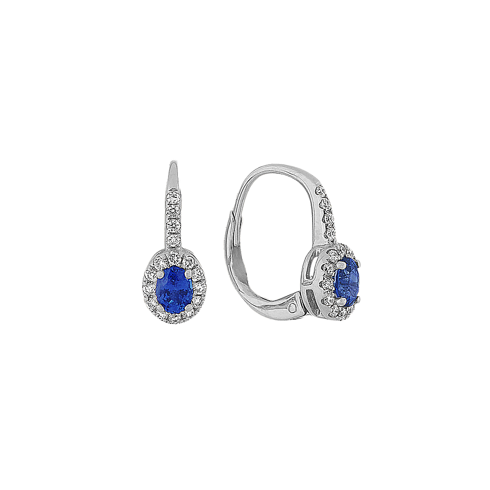 Traditional Blue Sapphire and Diamond Hoop Earrings