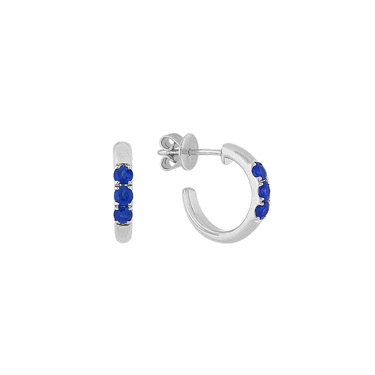 Traditional Natural Sapphire Hoop Earrings in Sterling Silver