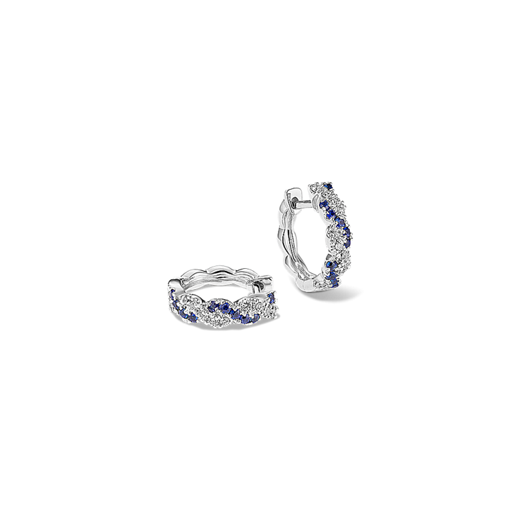 Traditional Sapphire and Round Diamond Twist Hoop Earrings