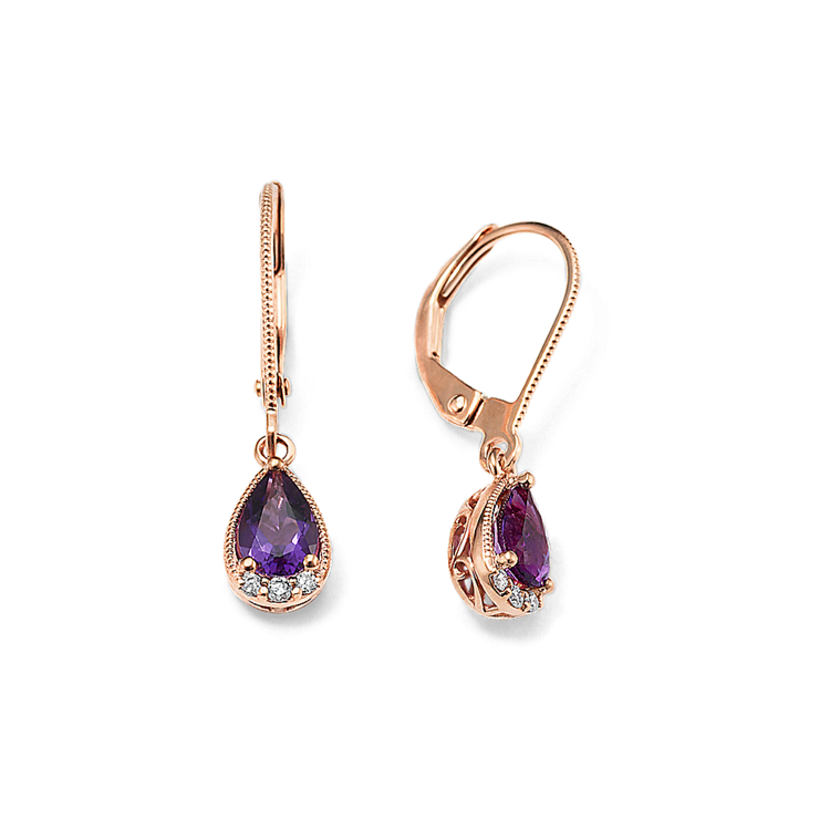 Vintage Natural Amethyst and Natural Diamond Dangle Earrings