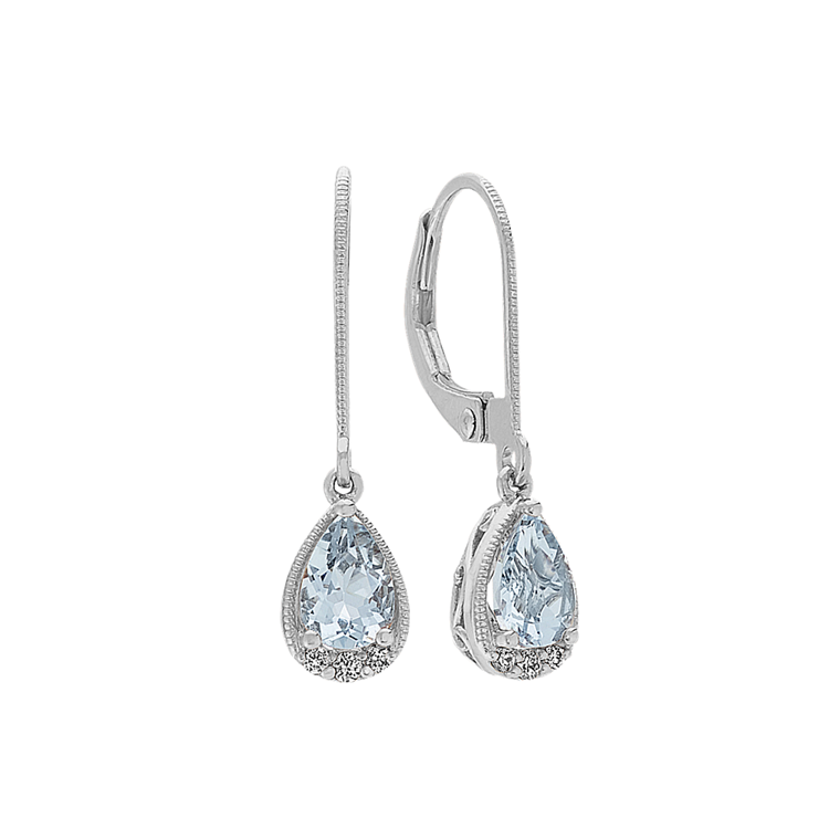 Vintage Natural Aquamarine and Natural Diamond Dangle Earrings