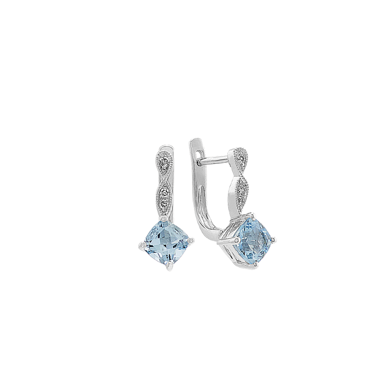 Vintage Natural Aquamarine and Natural Diamond Earrings
