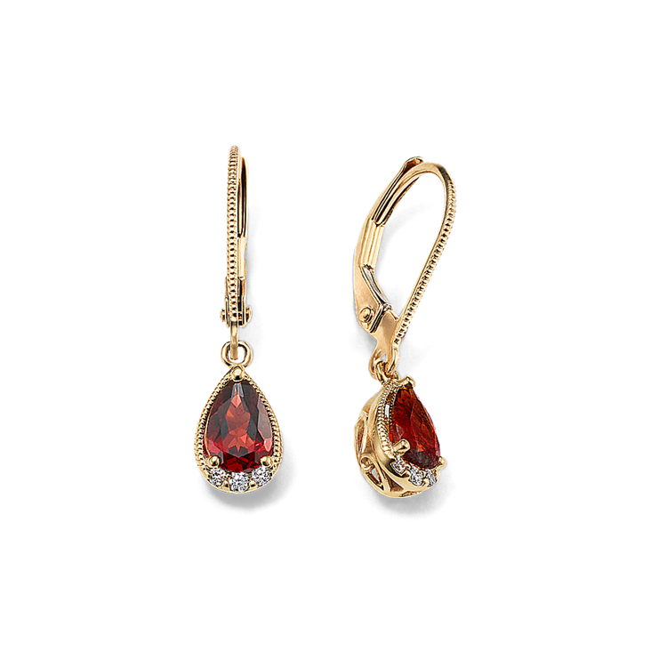 Vintage Natural Garnet and Natural Diamond Dangle Earrings