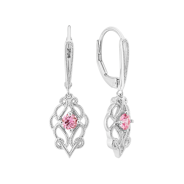 Vintage Pink Natural Sapphire Dangle Earrings in Sterling Silver