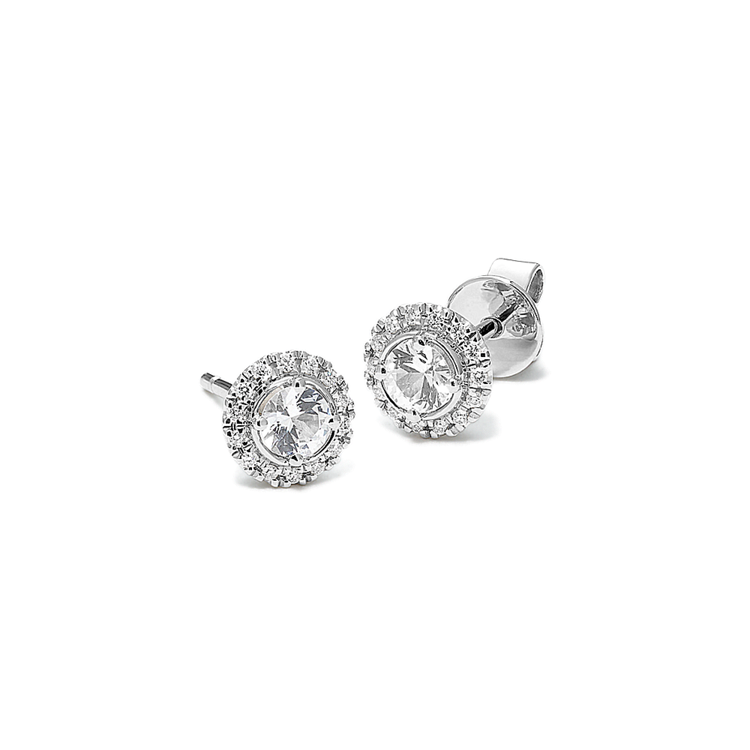 White Natural Sapphire and Natural Diamond Earrings in Sterling Silver
