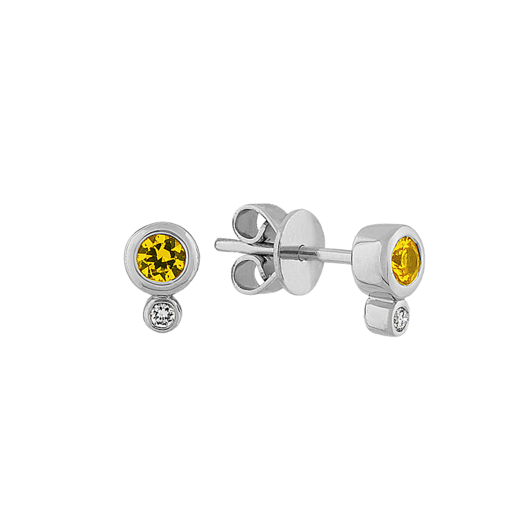 Yellow Natural Sapphire and Natural Diamond Earrings