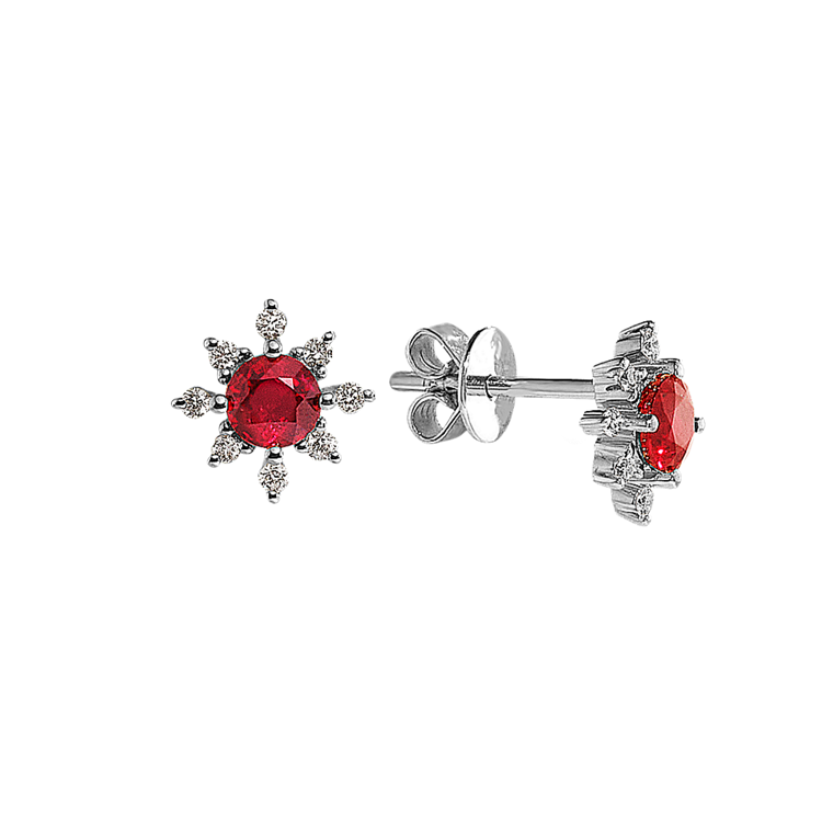 Natural Ruby and Natural Diamond Earrings in 14K White Gold