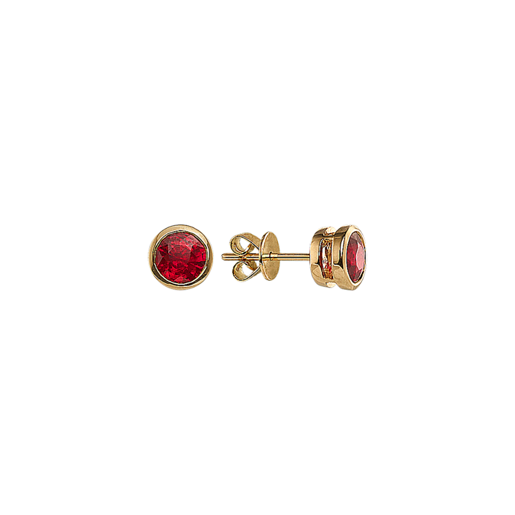 Rosette Natural Ruby Earrings in 14K Yellow Gold