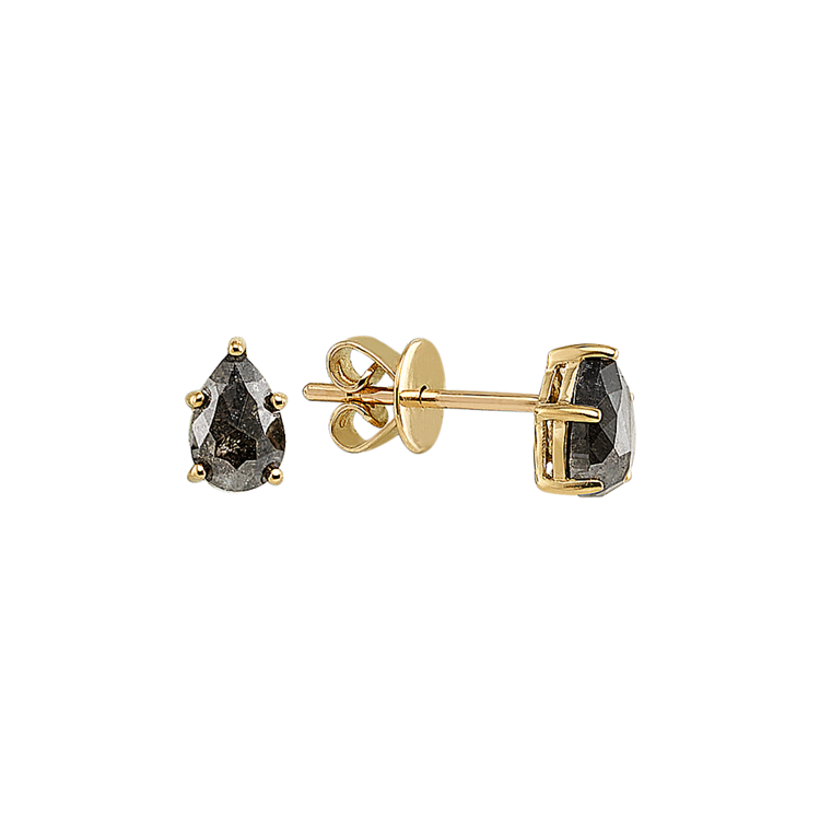 Natural Pepper Diamond Stud Earrings in 14K Yellow Gold