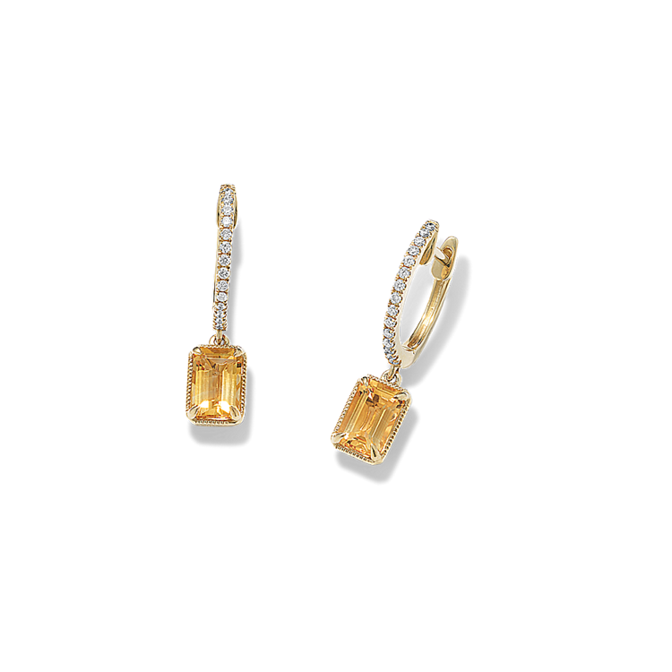 Vintage Natural Citrine and Natural Diamond Dangle Earrings