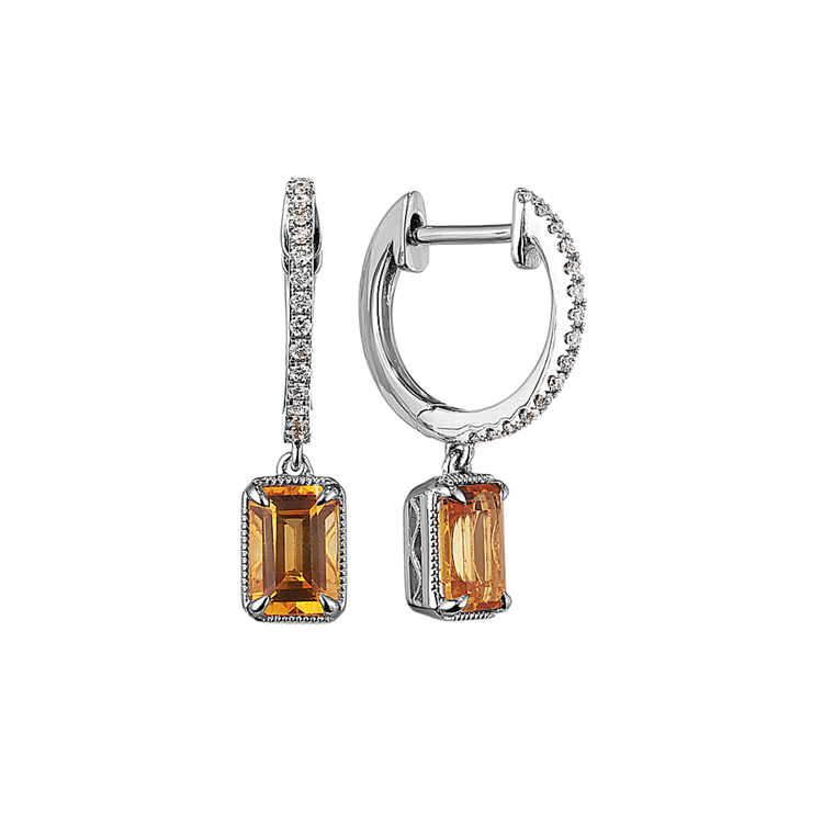 Vintage Natural Citrine and Natural Diamond Dangle Earrings