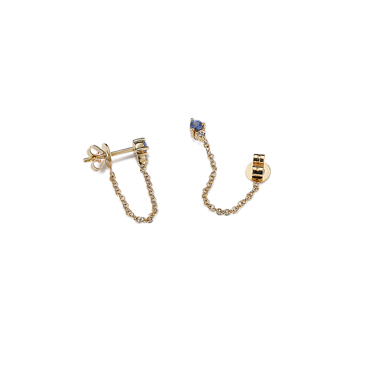 Cordoba Traditional Blue and White Natural Sapphire Earrings in 14K Yellow Gold