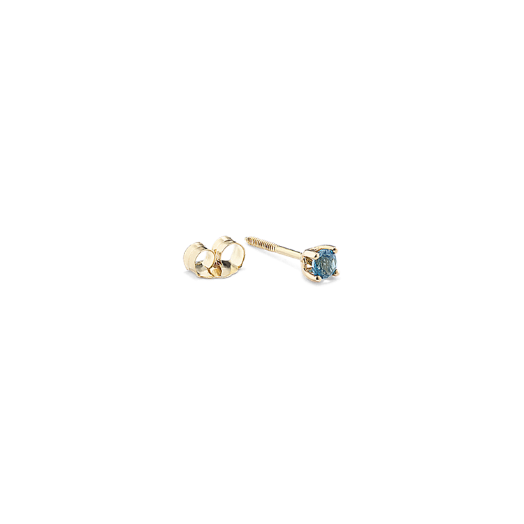 London Blue Natural Topaz One Single Stud Earring in 14K Yellow Gold