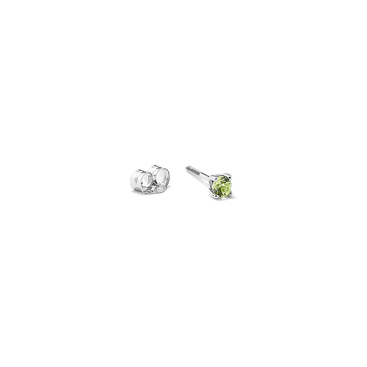 Natural Peridot One Single Stud Earring in 14K White Gold