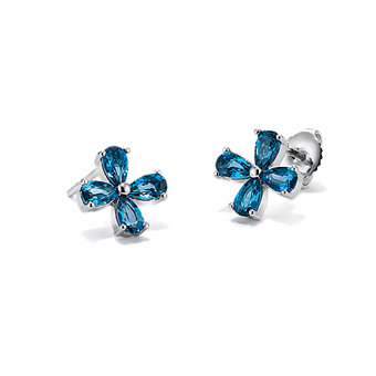 Flower Earrings with Crystals Topaz Yellow Sterling Silver