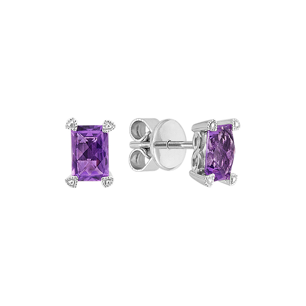 Checkerboard Emerald Cut Amethyst Earrings Shane Co Checkerboard Emerald Cut Amethyst Earrings