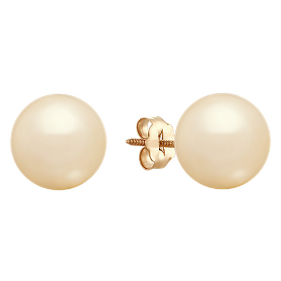 10mm Cultured Golden South Sea Pearl Solitaire Earrings