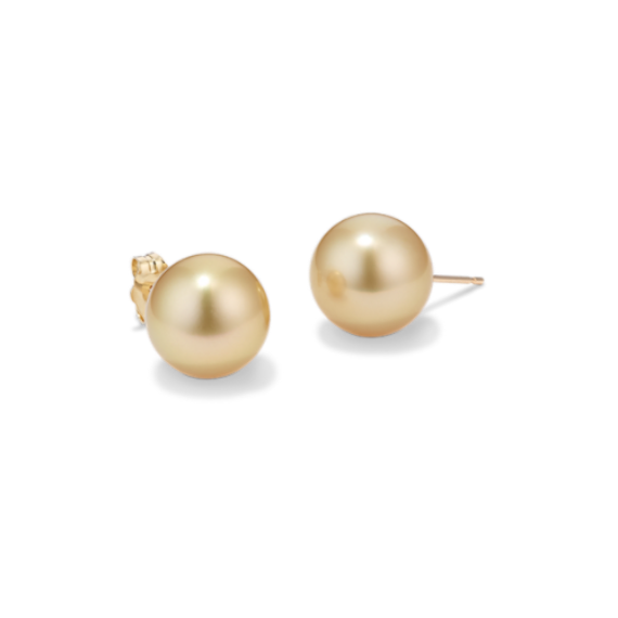 10mm Golden Cultured South Sea Pearl Studs