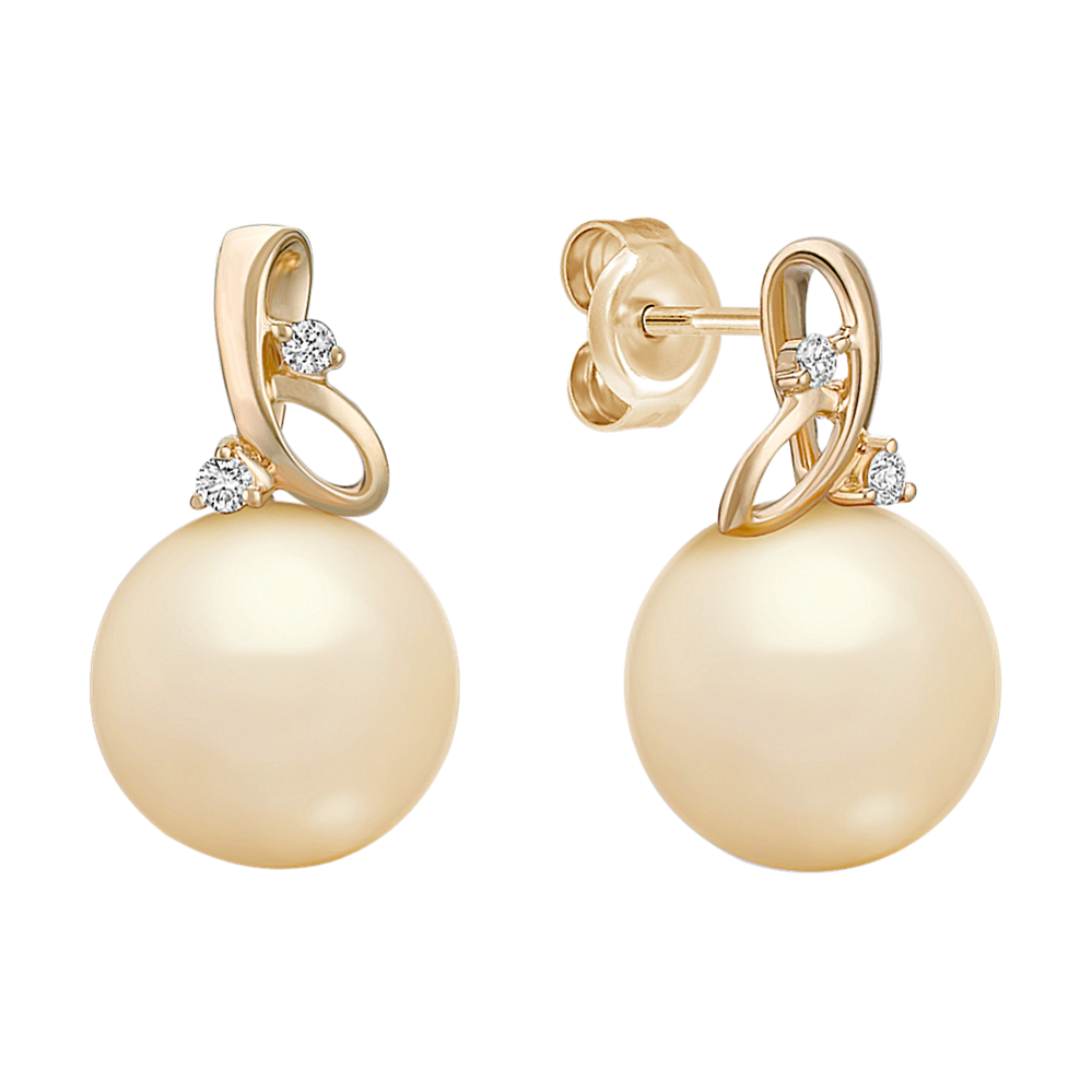 10mm Golden South Sea Cultured Pearl and Diamond Earrings