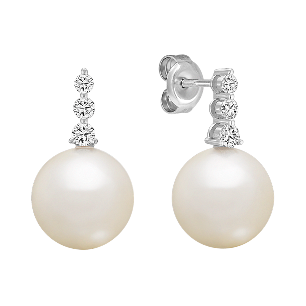 10mm South Sea Cultured Pearl and Round Diamond Earrings