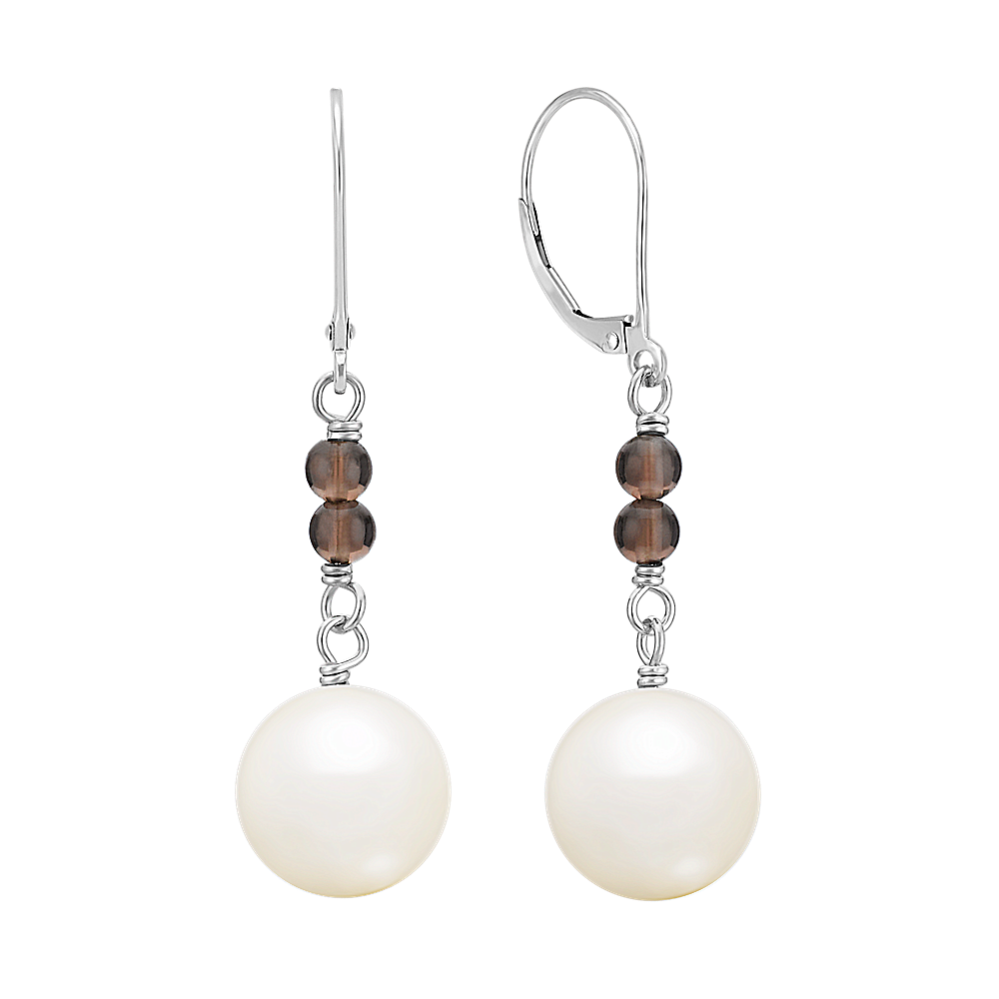10mm South Sea Cultured Pearl and Smoky Quartz Earrings