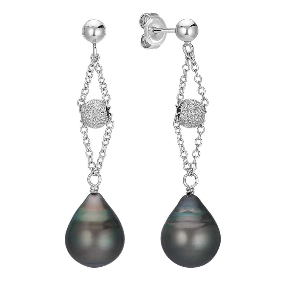 10mm Tahitian Cultured Pearl Dangle Earrings in Sterling Silver