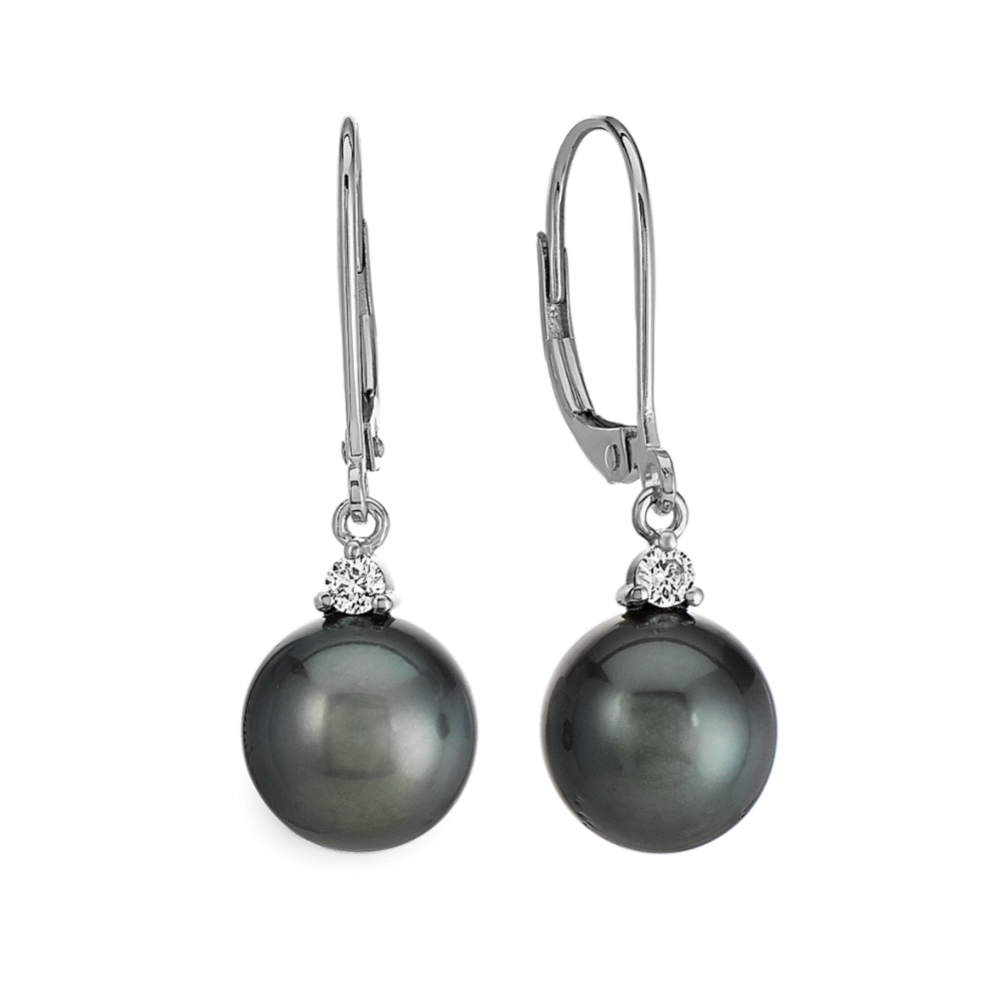 10mm Tahitian Cultured Pearl and Round Diamond Earrings