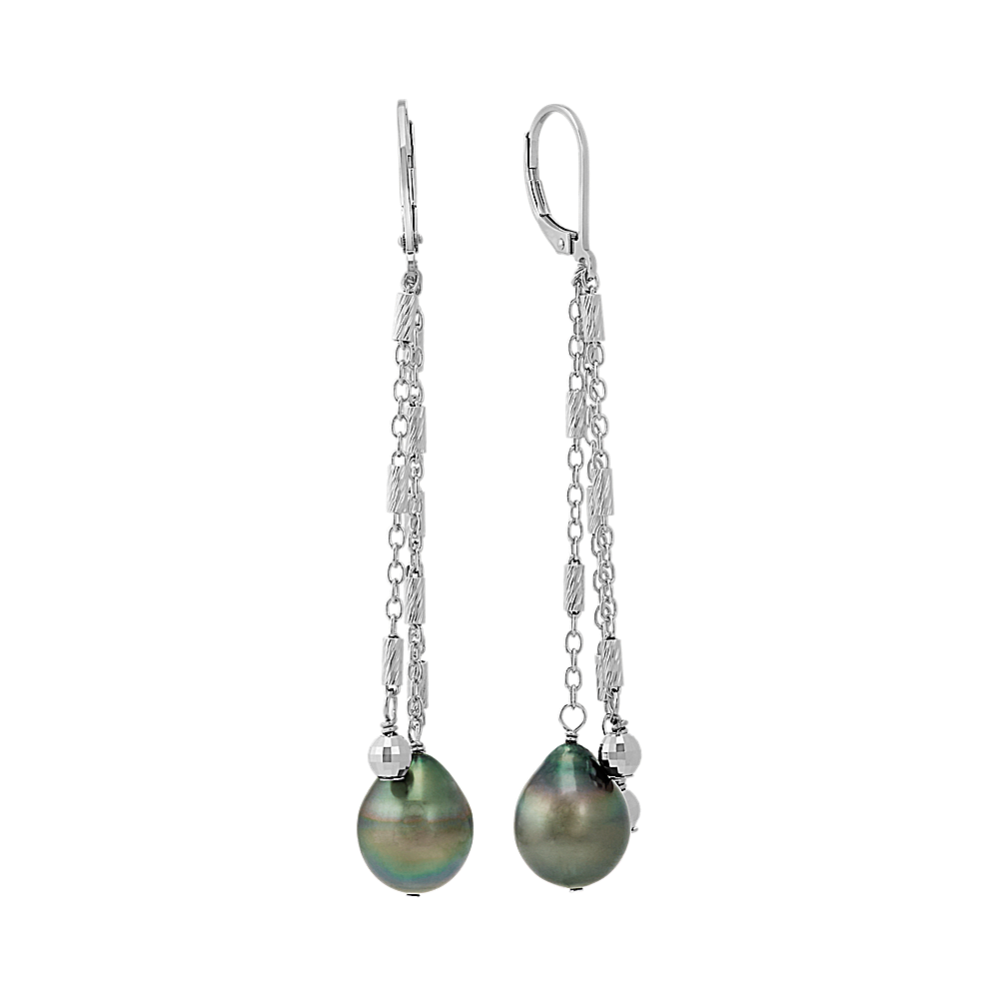 10mm Tahitian Cultured Pearl and Sterling Silver Dangle Earrings