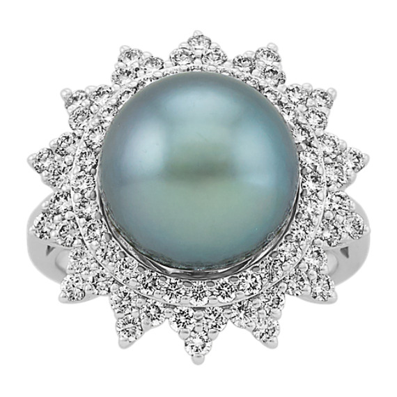 11mm Cultured Tahitian Pearl and Diamond Ring | Shane Co.