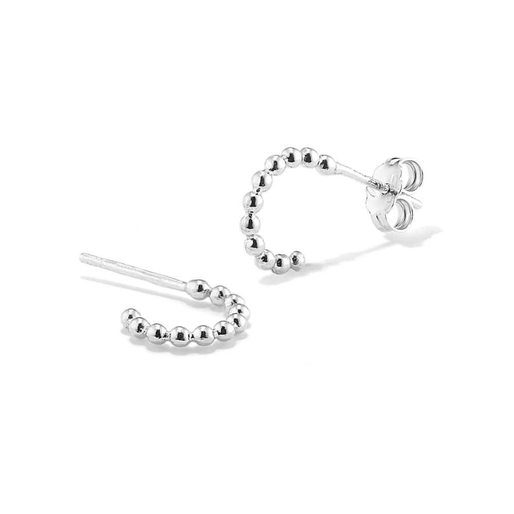 14K White Gold Beaded Open Hoops