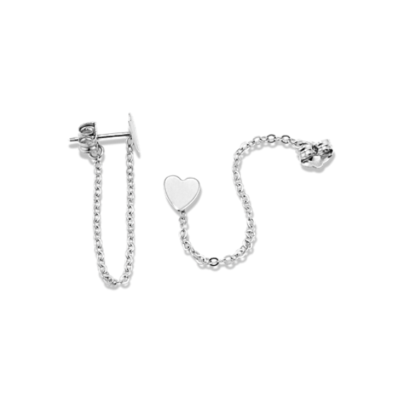 14K White Gold Heart Chain Earrings