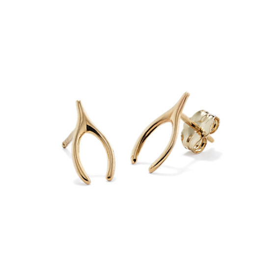 14K Yellow Gold Wishbone Earrings