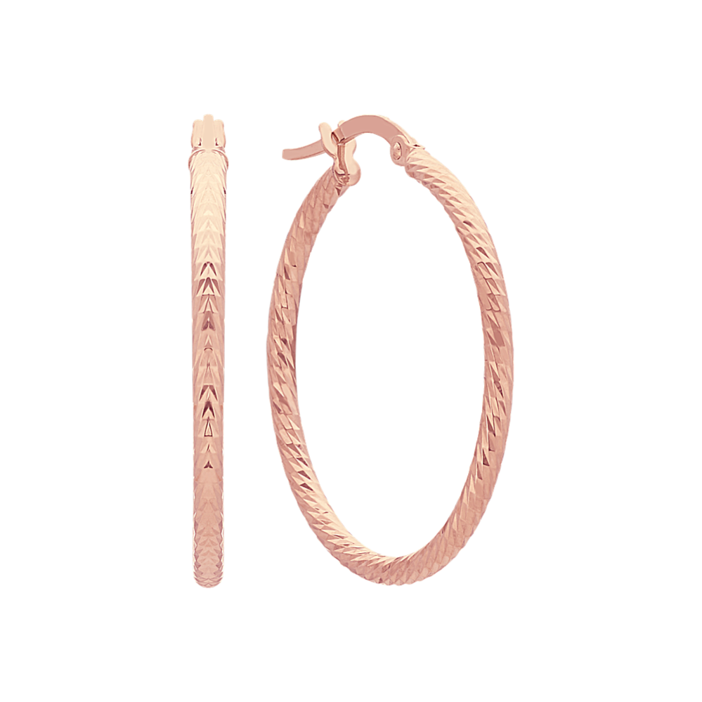 14k Rose Gold Textured Hoop Earrings