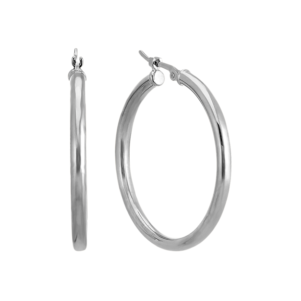 14k White Gold 1 inch Hoop Earrings