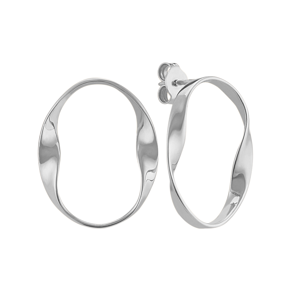 14k White Gold Twisted Circle Earrings