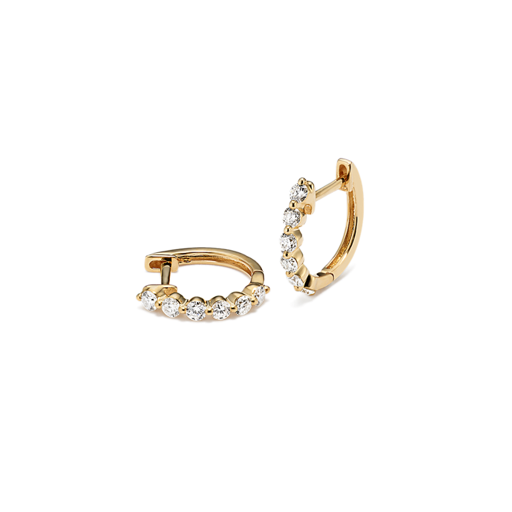 14k Yellow Gold Natural Diamond Hoop Earrings