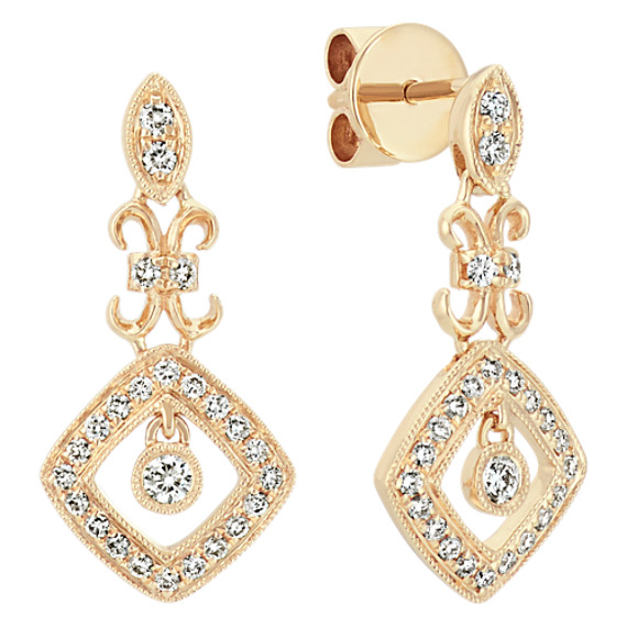 14k Yellow Gold Vintage Diamond Dangle Earrings Shane Co.