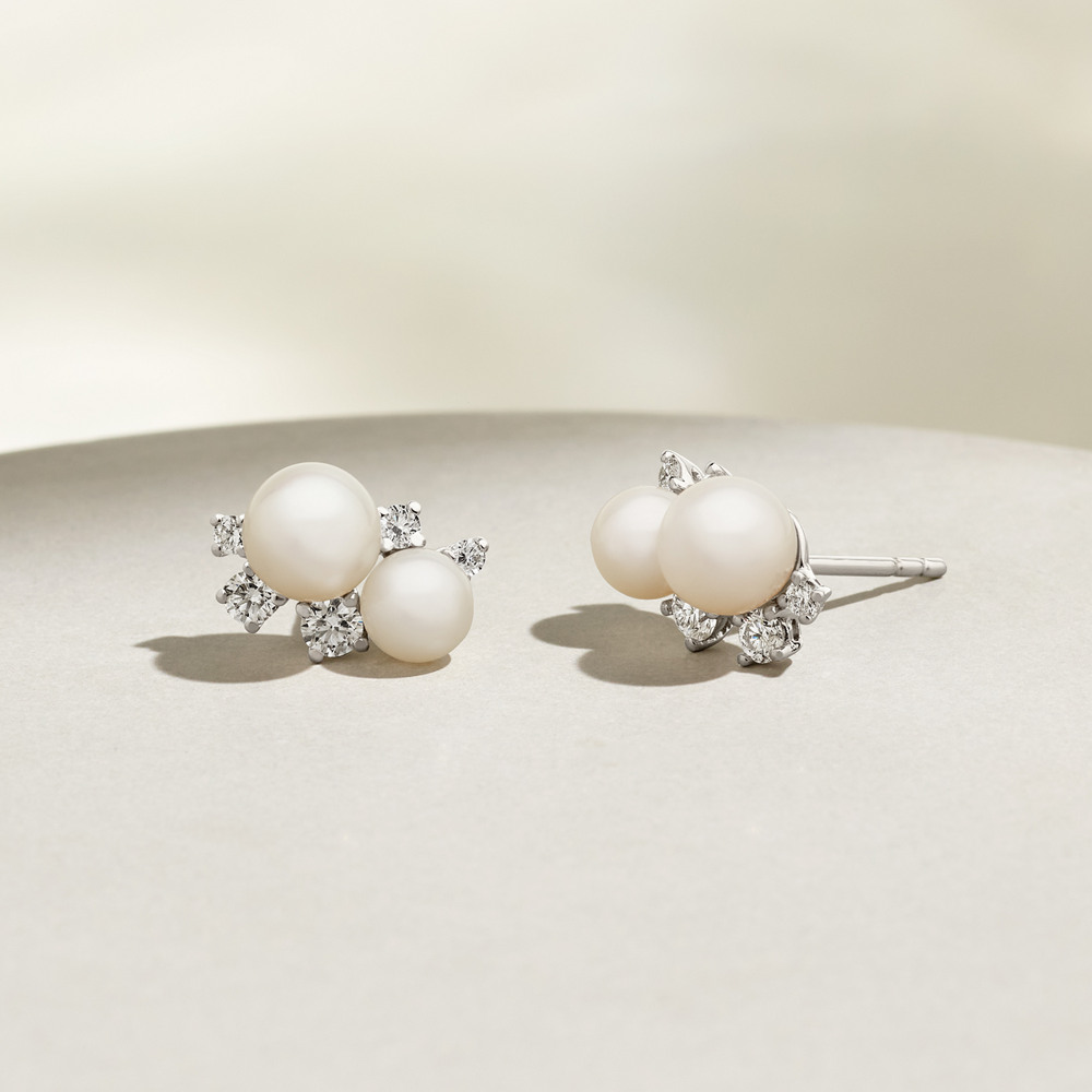 4-5mm Freshwater Pearl and Diamond Earrings