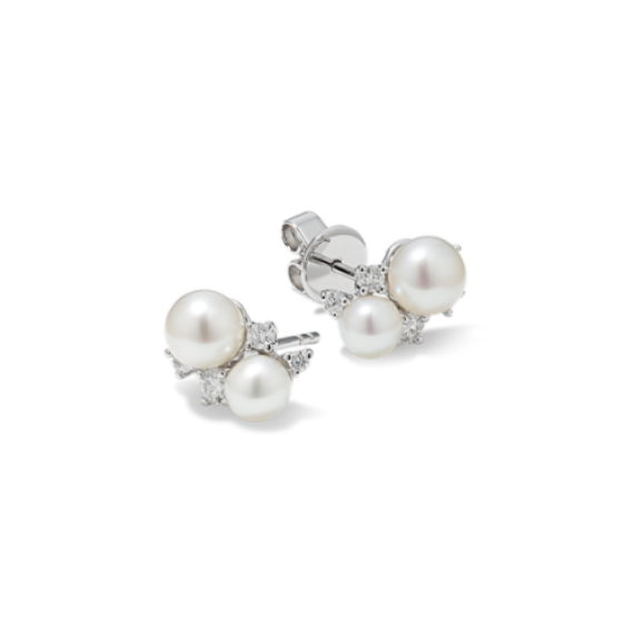 4-5mm Freshwater Pearl and Diamond Earrings