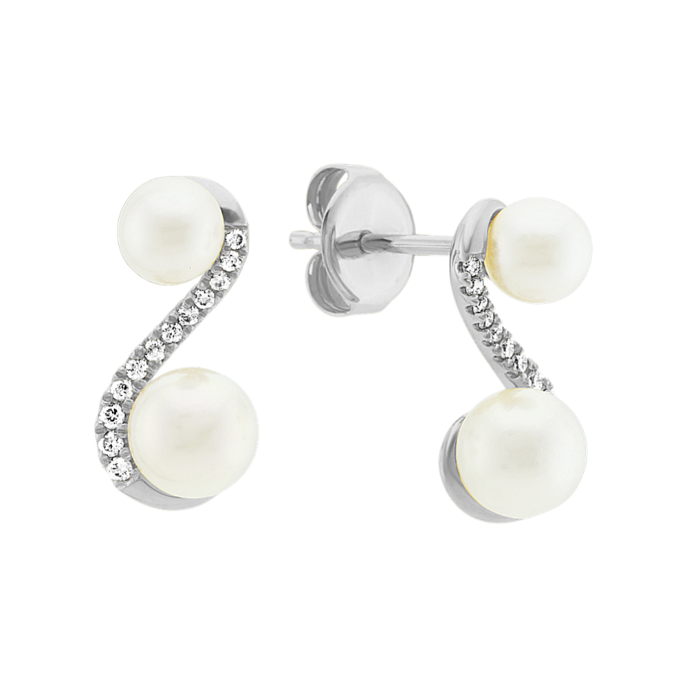 4.5mm Akoya Cultured Pearl and Diamond Earrings