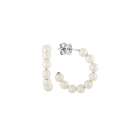 Cultured Freshwater Pearl Hoops in Sterling Silver