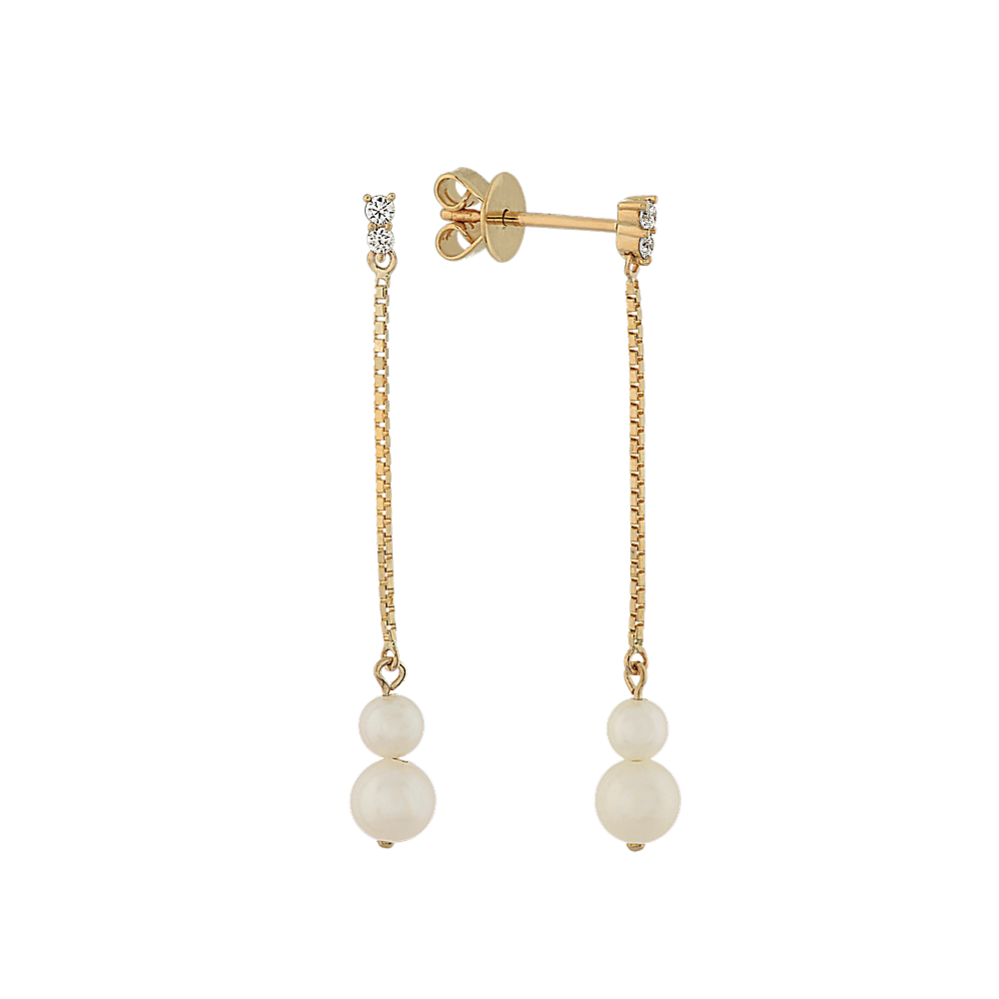 4mm Freshwater Pearl and Diamond Dangle Earrings