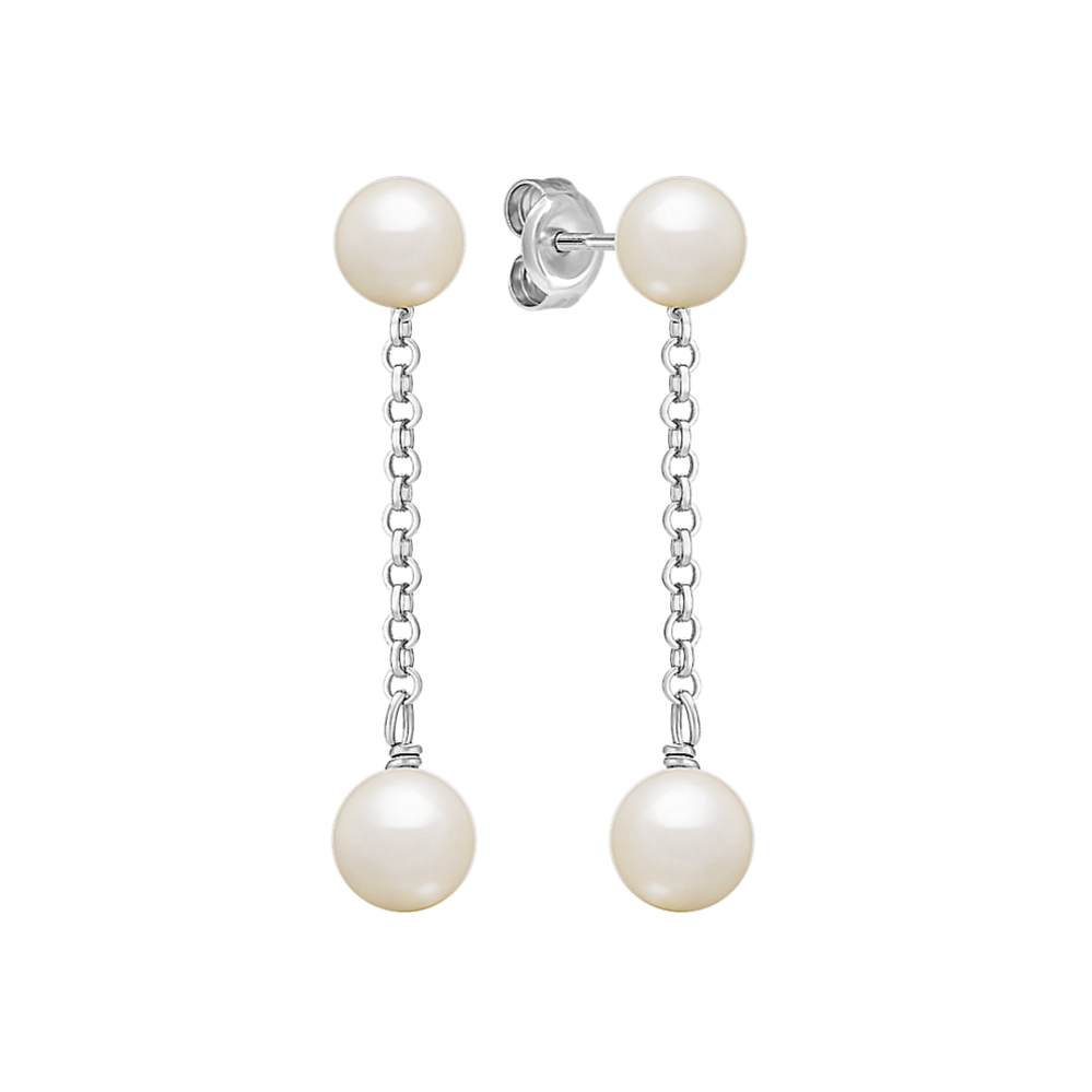 5.5mm Freshwater Cultured Pearl Dangle Earrings in Sterling Silver