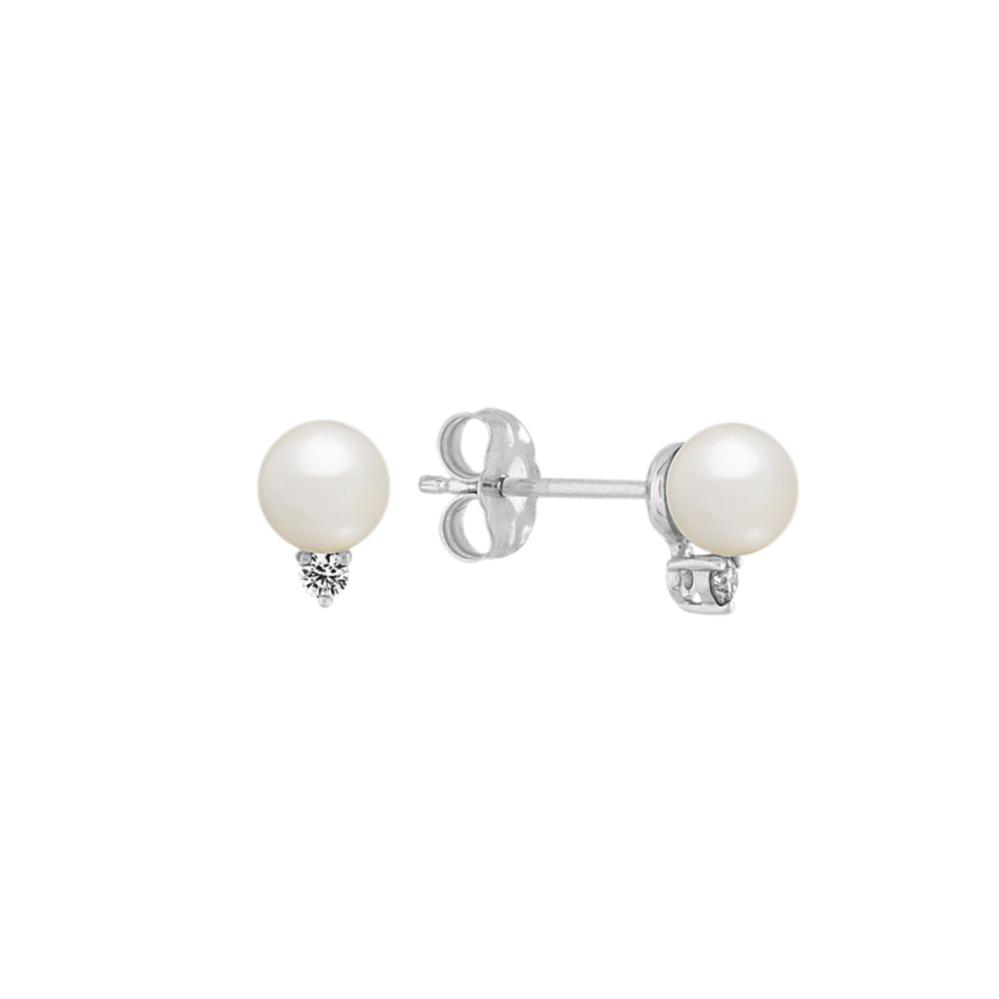 5mm Cultured Akoya Pearl and Diamond Earrings
