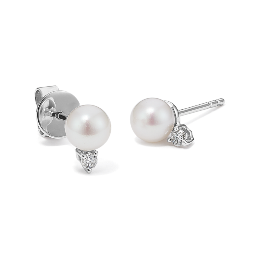 5mm Akoya Cultured Pearl & Diamond Earrings